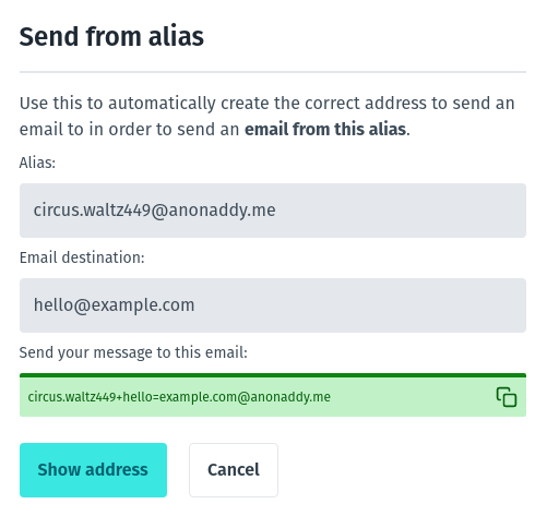 Send from alias modal
